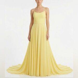 Avery G Chiffon Backless A-Line Evening Gown Yellow Size 8 Long Formal Dress